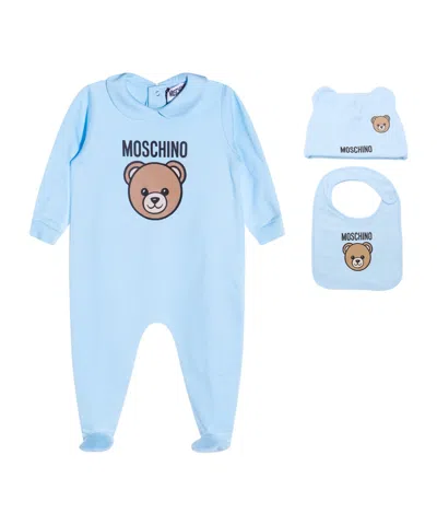 Moschino Kids Bear-logo Babygrow Gift Set In Blue
