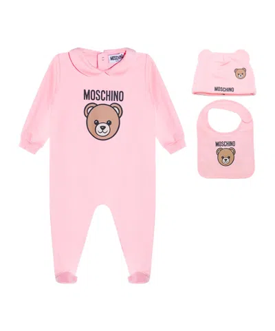 Moschino Kids Bear-logo Babygrow Gift Set In Pink