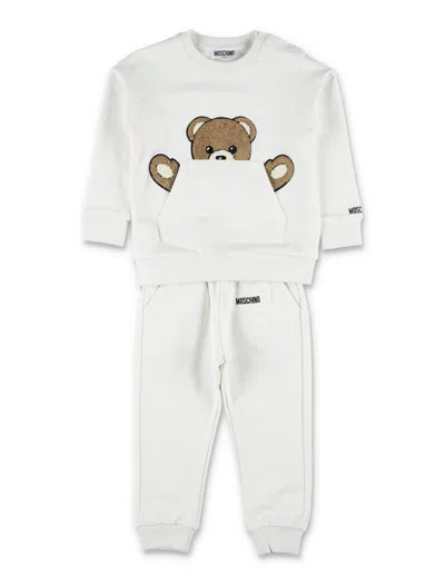Moschino Kids Bear Motif Cotton Sweatshirt And Jogger Set In White
