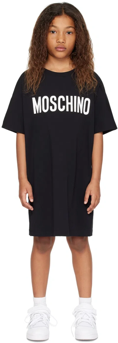 Moschino Kids Black Printed Dress In 60100 Black