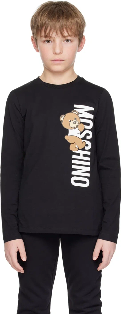 Moschino Kids Black Teddy Long Sleeve T-shirt In 60100 Black