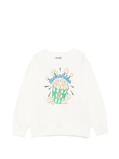 Moschino Kids Boy Mini Embossed Logo Crewneck Sweatshirt In Bianco