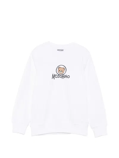 Moschino Kids Boy Mini Teddy Logo Crewneck Sweatshirt In 100% Cotton In Bianco