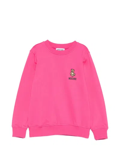 Moschino Kids Boy Teddy Bear Cotton Crewneck Sweatshirt In Pink