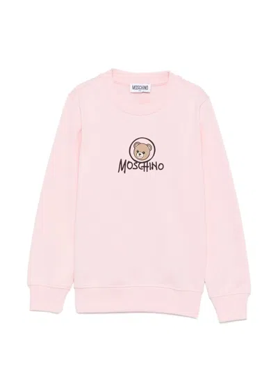 Moschino Kids Boy Teddy Print Logo Crewneck Sweatshirt 100% Cotton In Animal Print