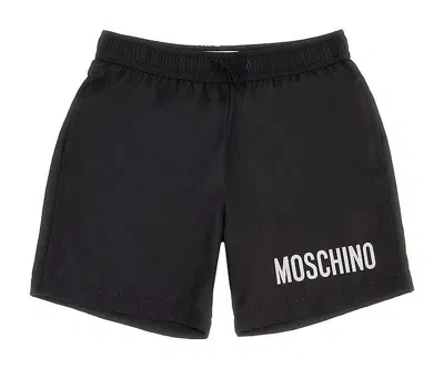 Moschino Kids Boys' Drawstring Mini Swimsuit With Internal Mesh In Black