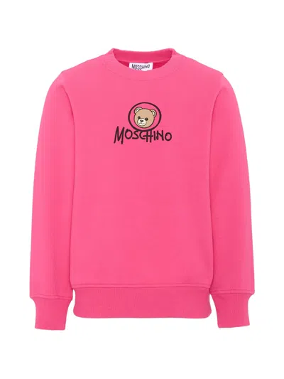 Moschino Kids Boys Teddy Logo Crewneck Sweatshirt In 100% Cotton In Pink