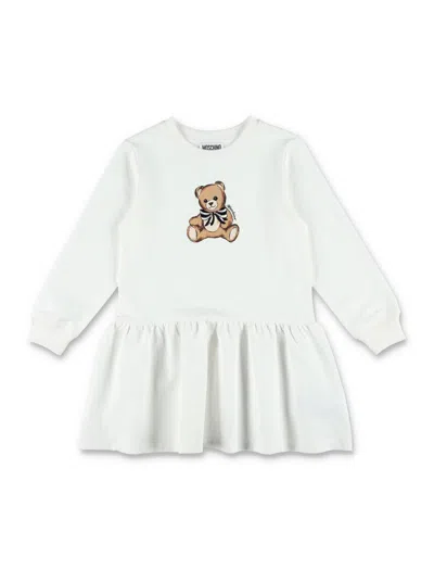 Moschino Kids Charming Mini Sweatshirt Dress For Girls In Cloud