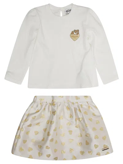Moschino Kids Completo Ts+gonna Cuori In White
