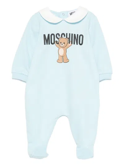 Moschino Babies'  Kids Cotton Onesie With Teddy Print In Blue