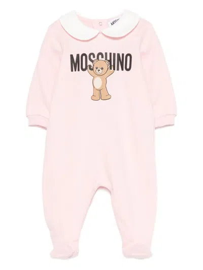 Moschino Babies'  Kids Cotton Onesie With Teddy Print In Pink