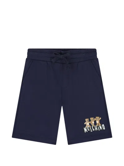 Moschino Kids Drawstring Waist Teddy Bear Motif Shorts For Boys In Blue
