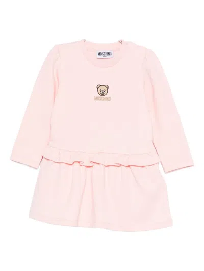 Moschino Kids Dress With Ruffles And Embroidery In Pink