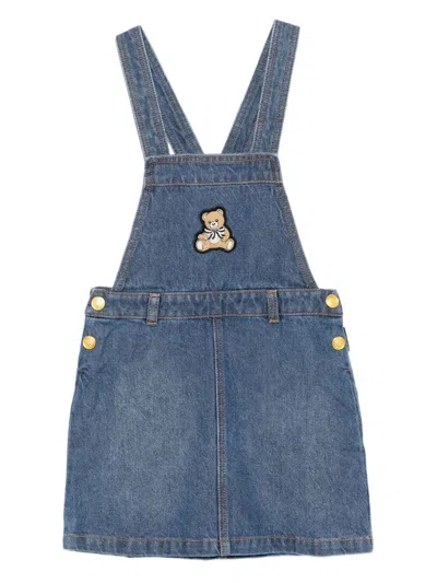 Moschino Kids Embroidered Dungarees In Blue