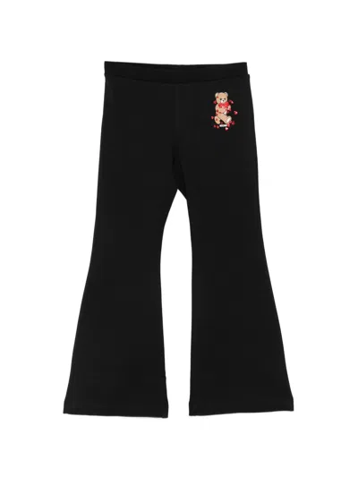 Moschino Kids Girl Teddy Print Elastic Waist Sweatpants With Loose Fit In Nero