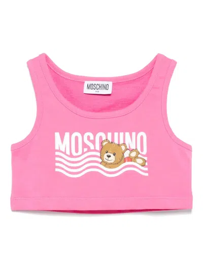 Moschino Kids Girls' Cotton Mini Tank Top With Teddand Print In Pink