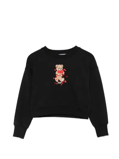 Moschino Kids Girls Crewneck Sweatshirt With Front Logo Print In Black