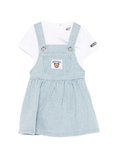 Moschino Kids Girls' Mini Striped Pocket Detail Short Sleeve Round Neck Dress In Light Blue