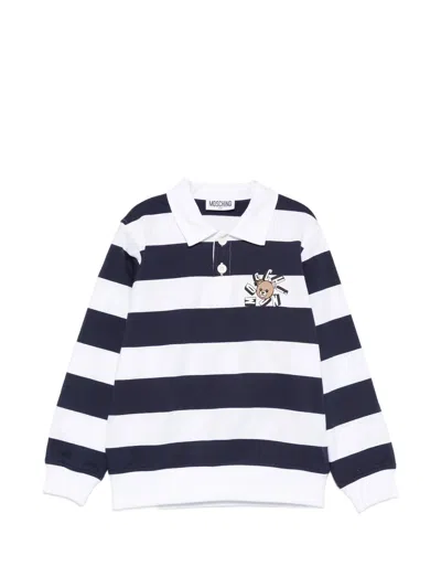 Moschino Kids Kids' Button-front Polo Shirt With Chest Print In Blue