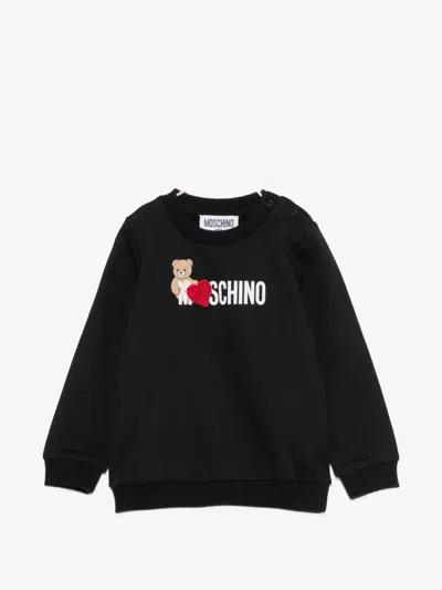 Moschino Kids Kids Crewneck Sweatshirt With Printed Logo And Embroidered Heart, Snap Buttons In Black