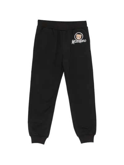 Moschino Kids Kids Elastic Waist Logo Print Jogger Pants With Side Pockets In Nero