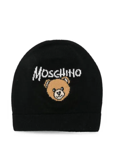 Moschino Kids Kids Knit Hat With Embroidered Logo In Black