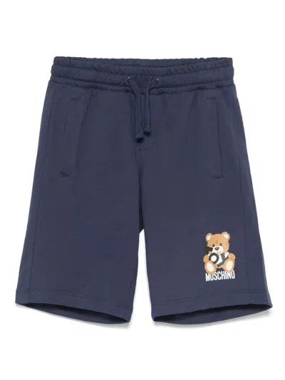 Moschino Kids Kids' Mini Bermuda Shorts With Drawstring And Teddy Print In Blue