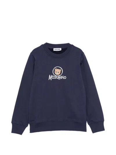 Moschino Kids Kids Teddy Print Logo Crewneck Sweatshirt In Blue