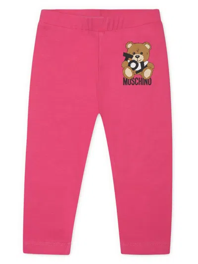 Moschino Kids Kids' Teddybear Print Leggings With Elastic Waist In Fuchsia