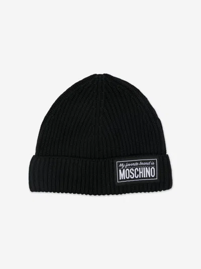 Moschino Kids Knitted Logo Beanie Hat In Black