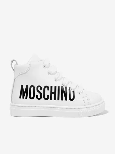 Moschino Babies' Kids Leather High Top Trainers In White