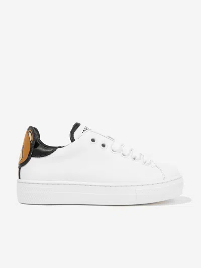 Moschino Teddy Bear Leather Sneakers In White