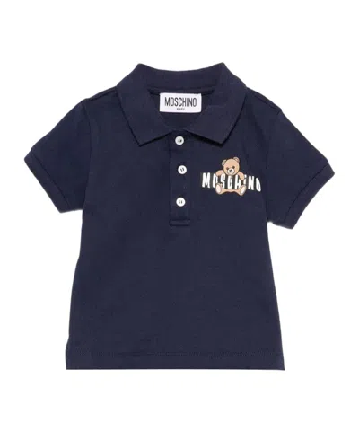 Moschino Kids Logo Printed Short Sleeved Polo Shirt In Blue