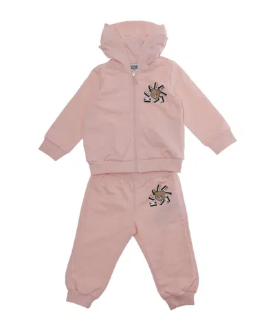 Moschino Kids Logo Printed Zip-up Tracksuit In Pink