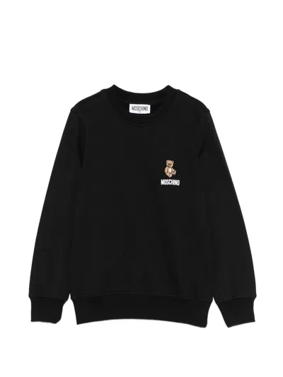 Moschino Kids Mini Boy Teddy Bear Logo Cotton Crewneck Sweatshirt In Nero