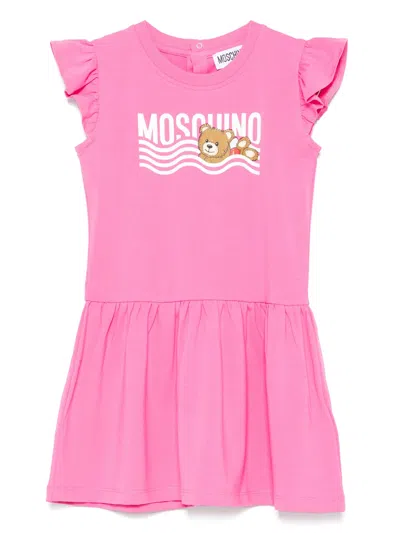 Moschino Kids Mini Button-down Dress With Gathered Skirt In Pink