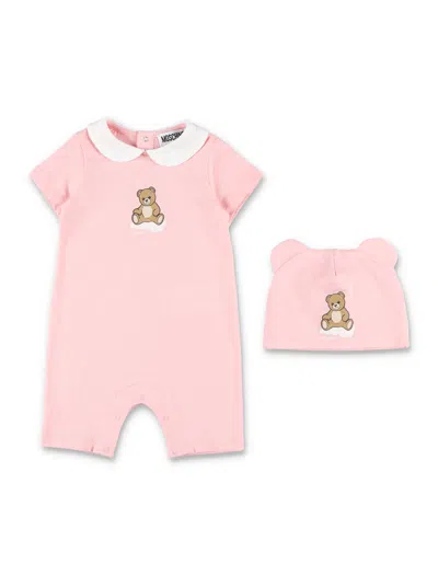 Moschino Kids Mini Cozy Baby Set With Hat In Sugar Rose