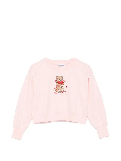 Moschino Kids Mini Crewneck Sweatshirt With Front Logo Print In Rosa