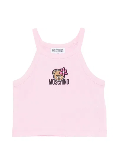 Moschino Kids Mini Embroidered Teddy Bear Crewneck Sweater For Girls In Pink