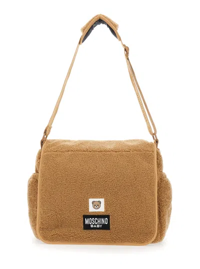 Moschino Kids Mini Fabric Changing Handbag With Logo Patch And Integrated Mat In Brown