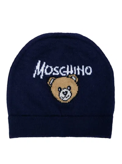 Moschino Kids Mini Knit Hat For Kids In Blu