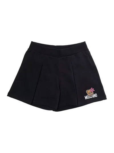 Moschino Kids Mini Logo Cotton Shorts For Baby Girl In Black