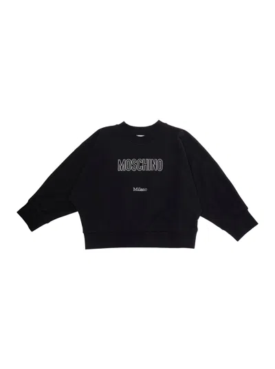 Moschino Kids Mini Logo Crewneck Sweatshirt For Baby Girls In Black