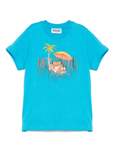 Moschino Kids Mini Logo Neck T-shirt For Boys In Blue
