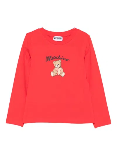 Moschino Kids Mini Long Sleeve Teddy Graphic T-shirt In Red