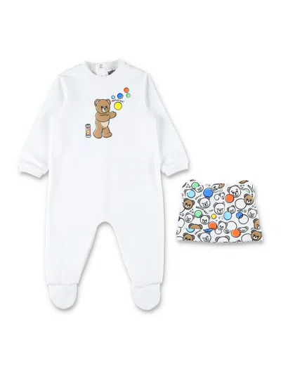 Moschino Babies'  Kids Mini Newborn Set With Adorable Teddy Bear Graphics In White