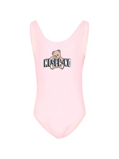 Moschino Kids Mini One-piece Swimsuit With Logo Print In Pink