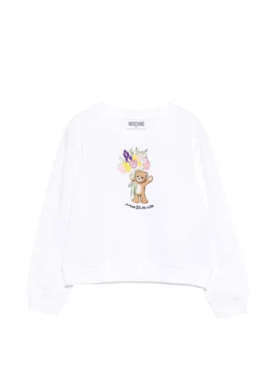 Moschino Kids Mini Round Neck Sweater With Ribbed Cuffs And Hem In White