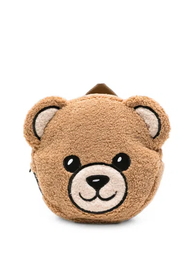 Moschino Kids Mini Teddy Bear Embroidered Zip Mini Bag With Adjustable Straps In Brown