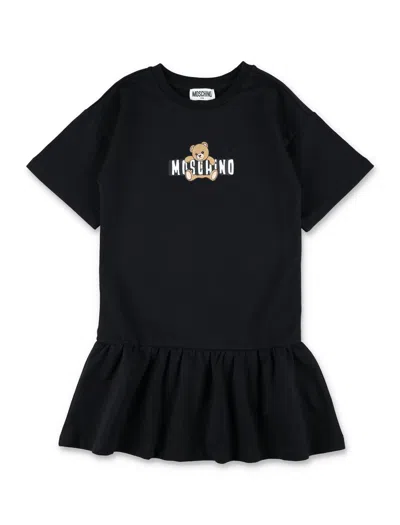 Moschino Kids Mini Teddy Bear Logo Dress For Girls In Black